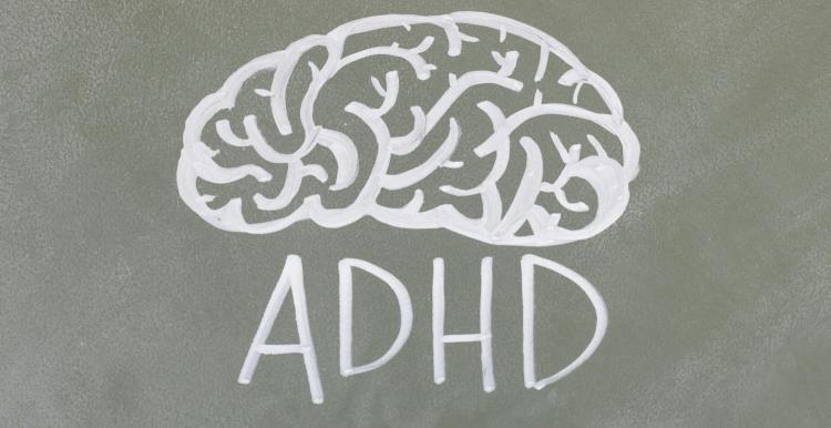 chalk drawing of a brain and the letters A D H D